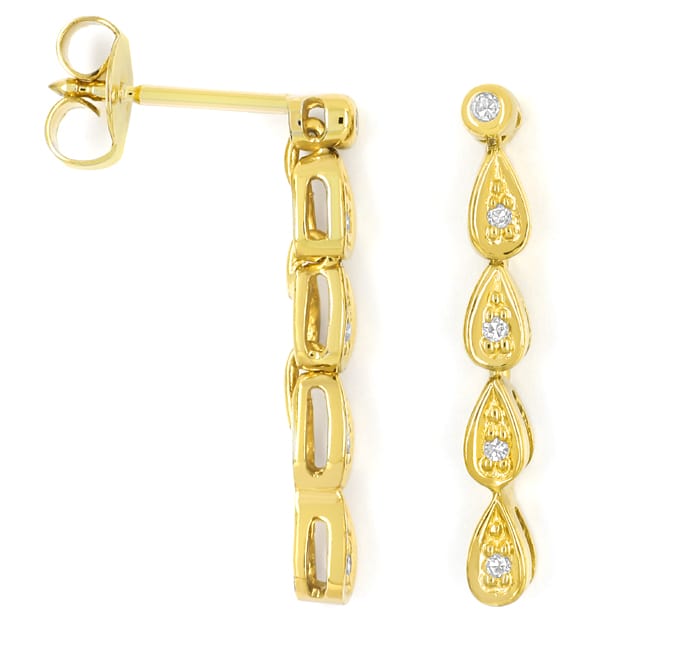 Foto 1 - Ohrhänger aus Gold Tropfen mit 10 Diamanten in Gelbgold, Q1003