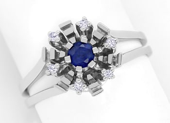 Foto 1 - Damenring mit blauem Saphir und Diamanten 14K Weißgold, Q1375