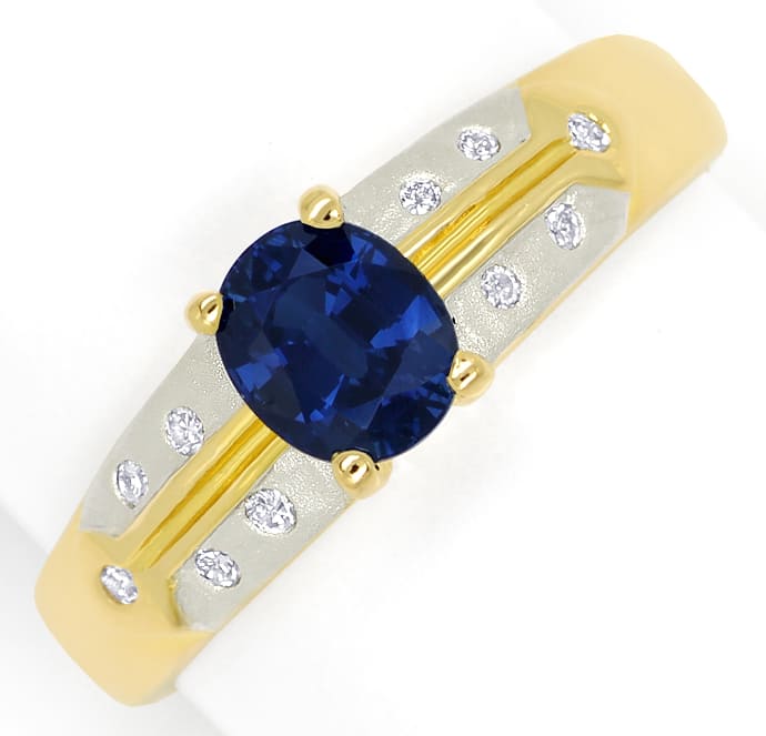 Foto 2 - Goldring modern mit blauem Saphir und 10 Brillanten 18K, S1565