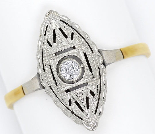 Foto 2 - Art Deco Ring Schiffchenform 0,05ct Diamant-Gold-Platin, S4791