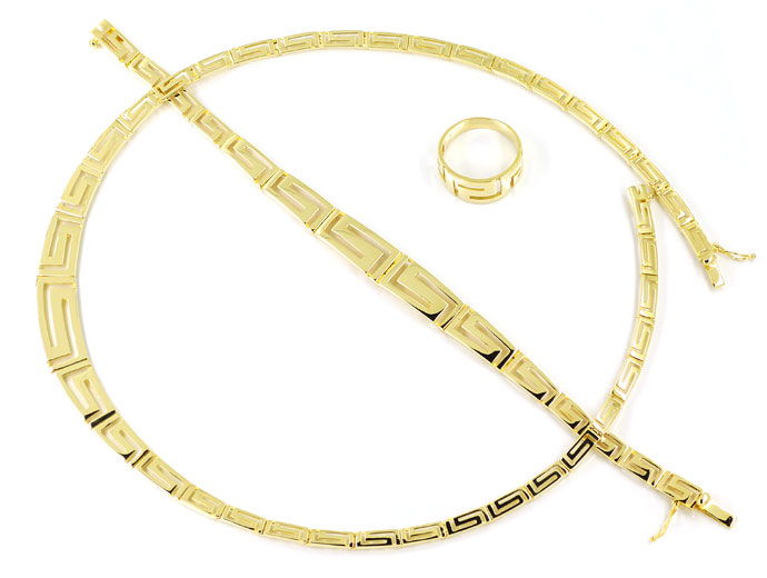 Foto 1 - Gold-Schmuck Set im Mäander Muster Collier Armband Ring, S9935