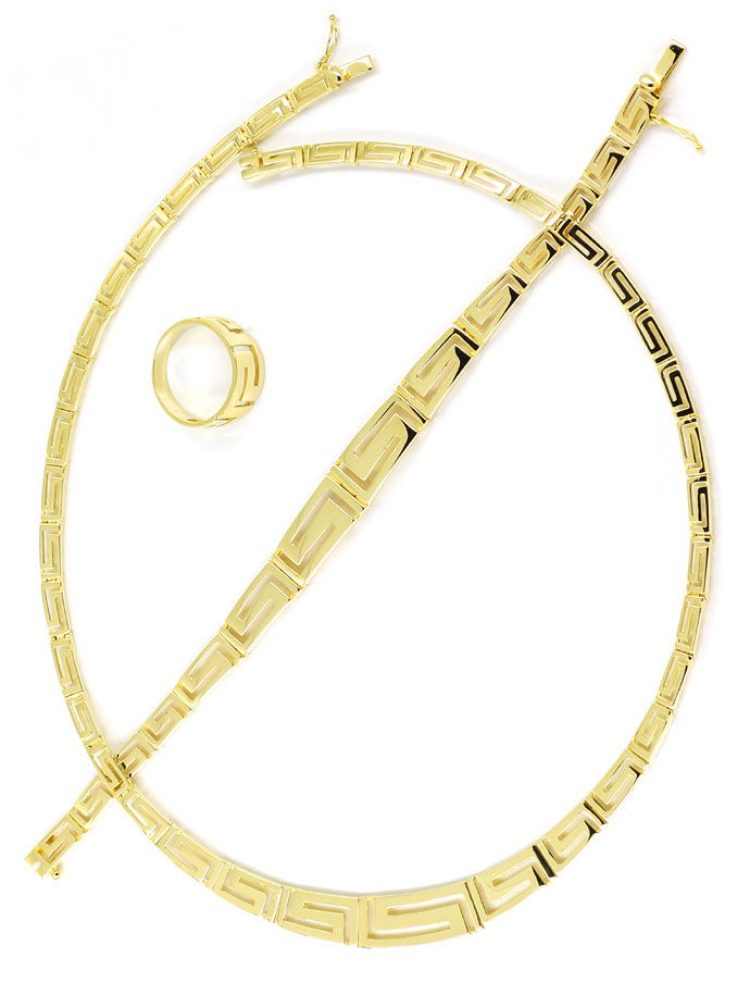 Foto 5 - Gold-Schmuck Set im Mäander Muster Collier Armband Ring, S9935